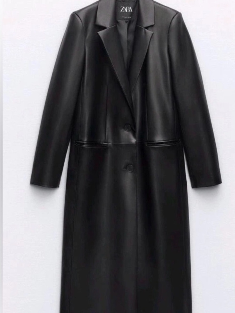 ZARA Black Long Faux Leather Trench Coat